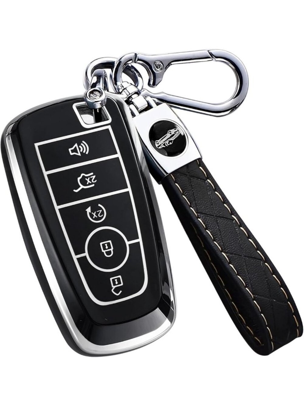 Premium Soft TPU Key Fob Cover Case with Keychain - 5-Button Protection, Black